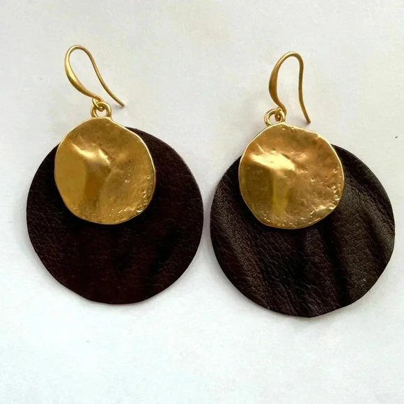 Copper and Leather Earrings - Picture 1 of 3